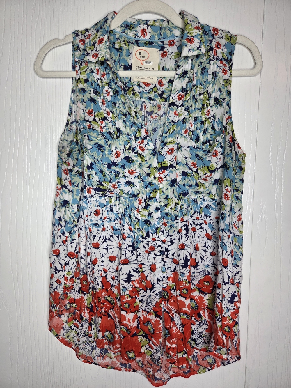 Anthropologie Conversations 6 of 52 Floral Sleeveless Top Medium Preppy Limited